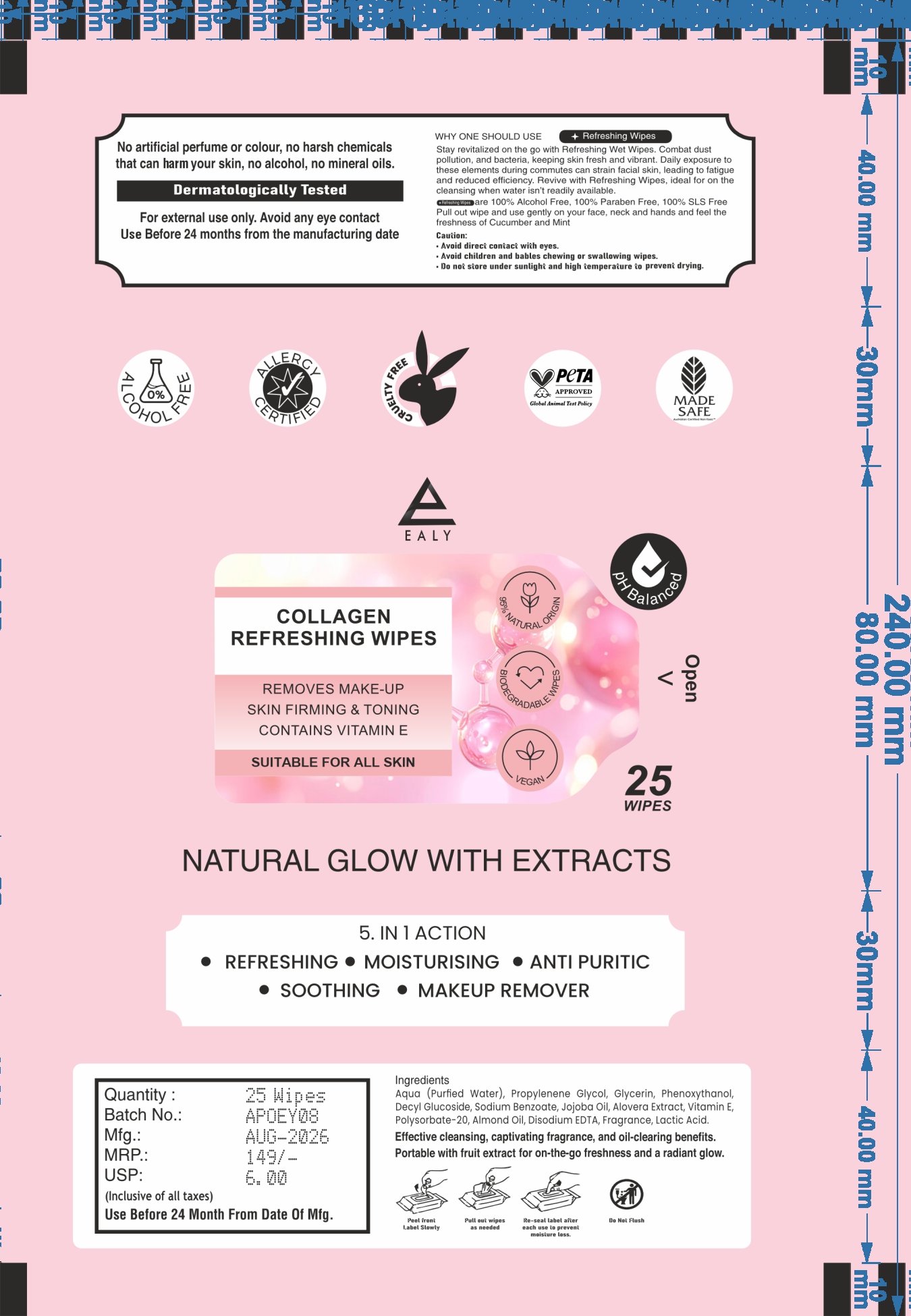 Collagen Refreshing Wipes pack, front
